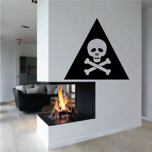 Skull and crossbones wall decal with black triangle graphic, vinyl sticker