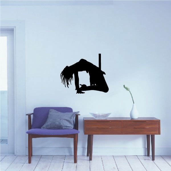 Black arching-back pole dancer wall decal silhouette