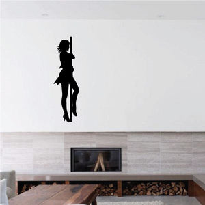 Black silhouette pole dancer wall decal with high-heel pose