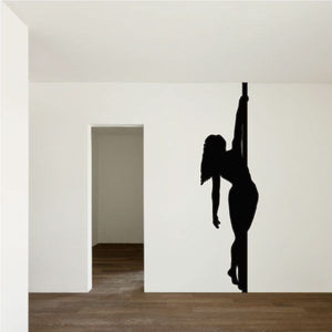 Pole dancer hanging by hand wall decal, black silhouette