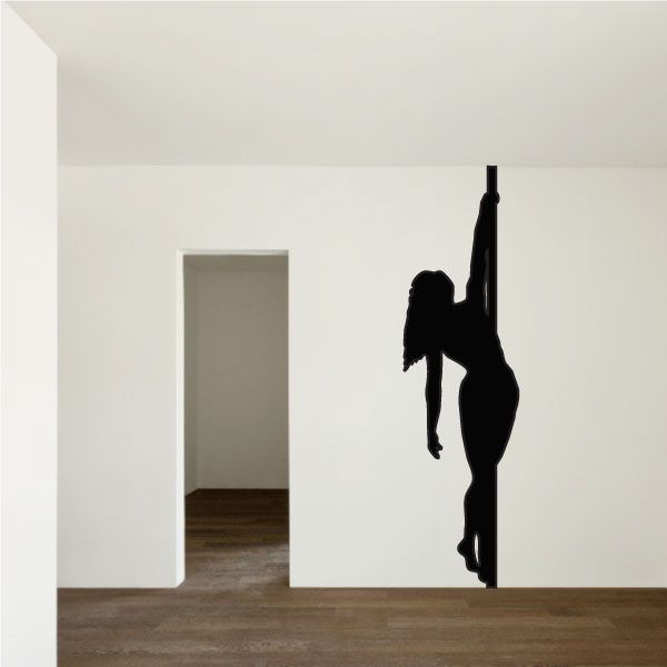 Pole dancer hanging by hand wall decal, black silhouette
