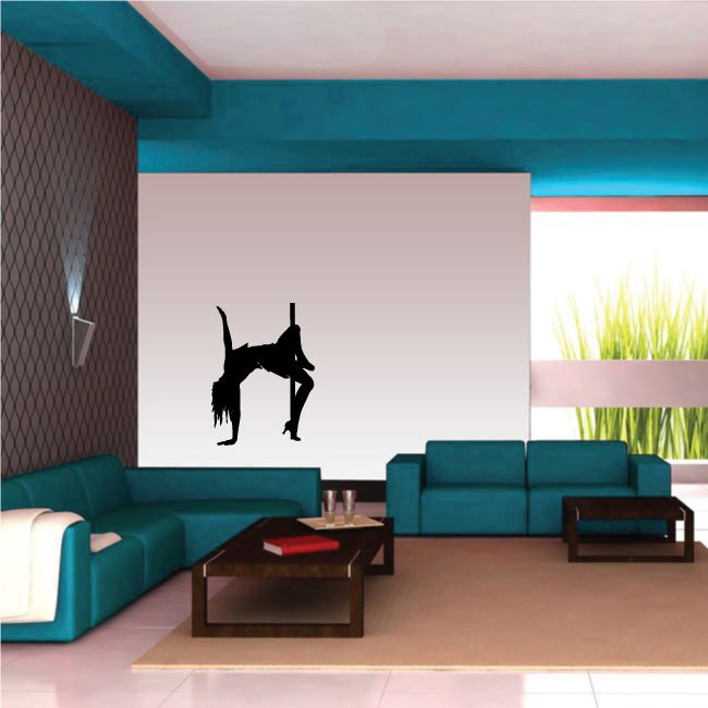 Pole dancer silhouette wall decal in black, forming an H shape