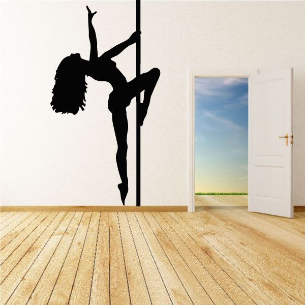 Pole dancer reaching up decal with black silhouette on a vertical pole