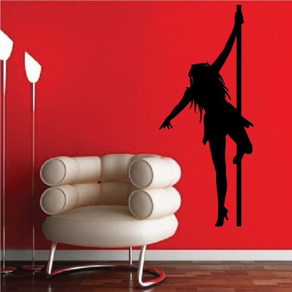 Black pole dancer silhouette wall decal on tall pole