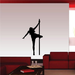 Black pole dancer spinning by knee wall decal silhouette with pole