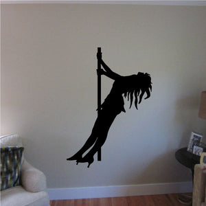 Pole dancer spinning wall decal, black silhouette
