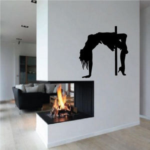 Pole dancer arched back wall decal with black silhouette on a pole