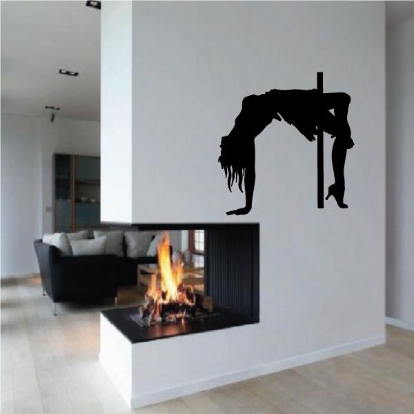 Pole dancer arched back wall decal with black silhouette on a pole