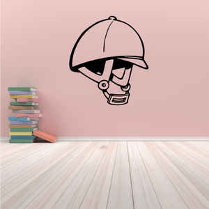 Cartoon helmet decal sticker with face wearing visor and mask