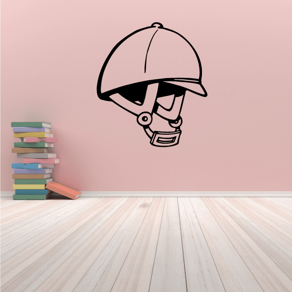 Cartoon helmet decal sticker with face wearing visor and mask
