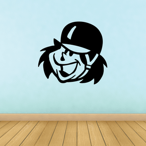 Polo Rider decal: black and white smiling cartoon rider head with helmet.