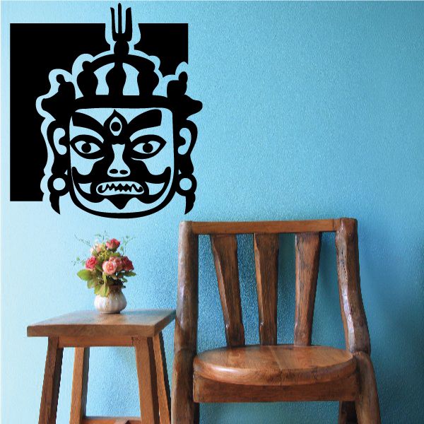 Polynesian mask decal, black and white tribal face with crowned headdress