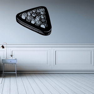 Black oval decal with pool balls in a triangle pattern