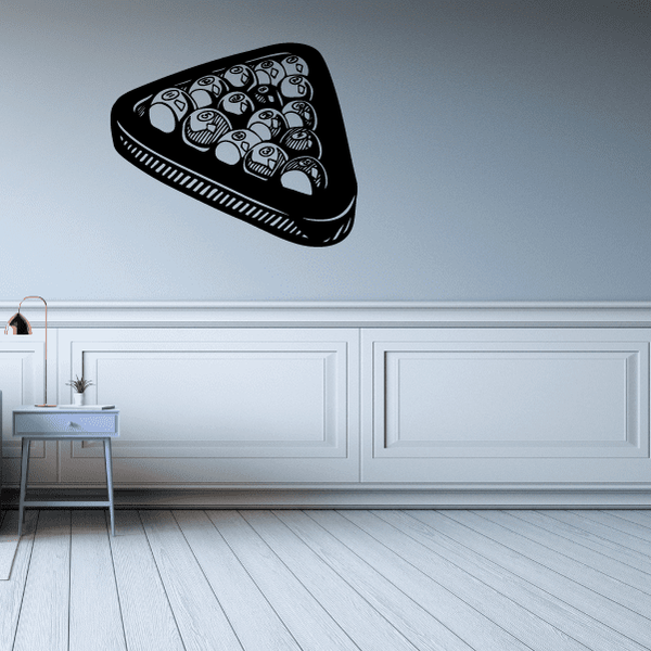 Black oval decal with pool balls in a triangle pattern