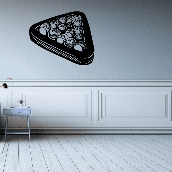 Black oval decal with pool balls in a triangle pattern