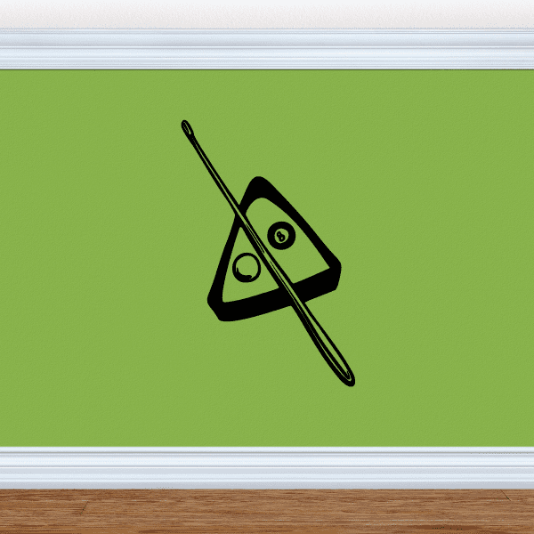 Pool triangle and cue stick wall decal, black graphic