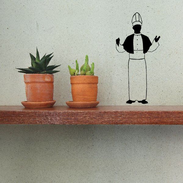 Pope open-arms wall decal in black-and-white, priest figure with raised arms