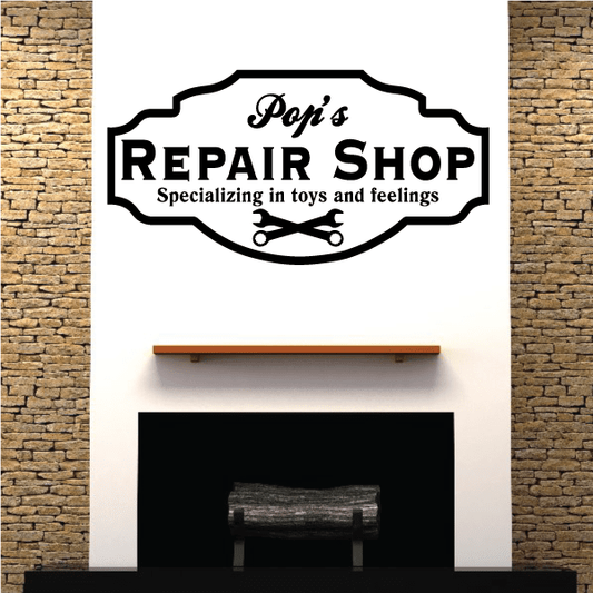 Image of Pops Repair Shop specializing in toys and feelings Decal