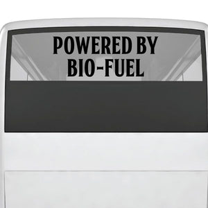 Rectangular decal reading 'Powered by Bio-Fuel' in black and white