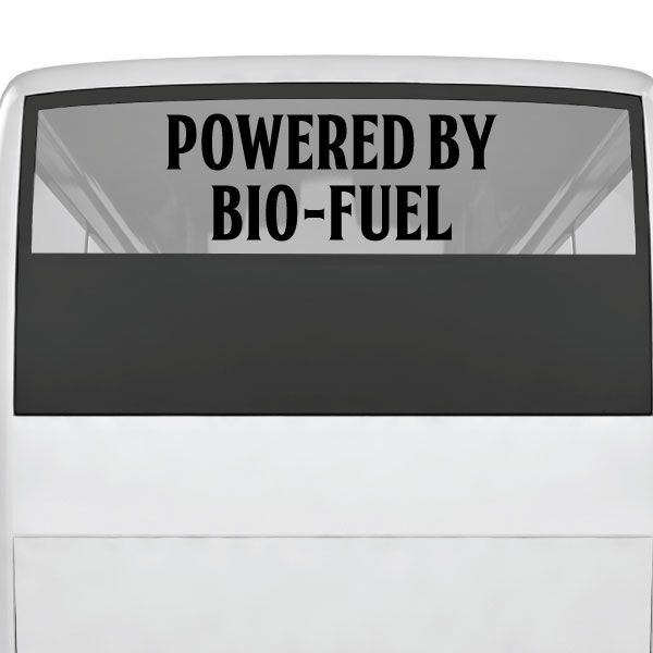 Rectangular decal reading 'Powered by Bio-Fuel' in black and white