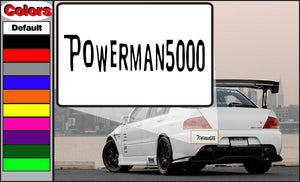 Rectangular PowerMAN5000 decal with bold black stylized lettering on white