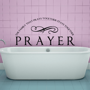 Prayer wall decal with PRAYER lettering, infinity-style ribbon, and family text