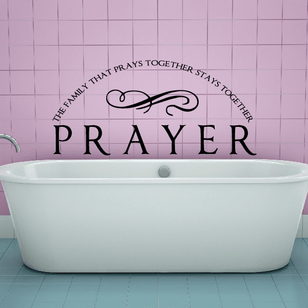 Prayer wall decal with PRAYER lettering, infinity-style ribbon, and family text