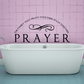 Prayer wall decal with PRAYER lettering, infinity-style ribbon, and family text