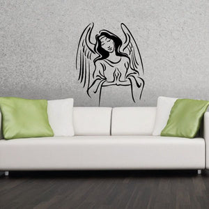 Praying angel mom wall decal with black line-art angel in prayer