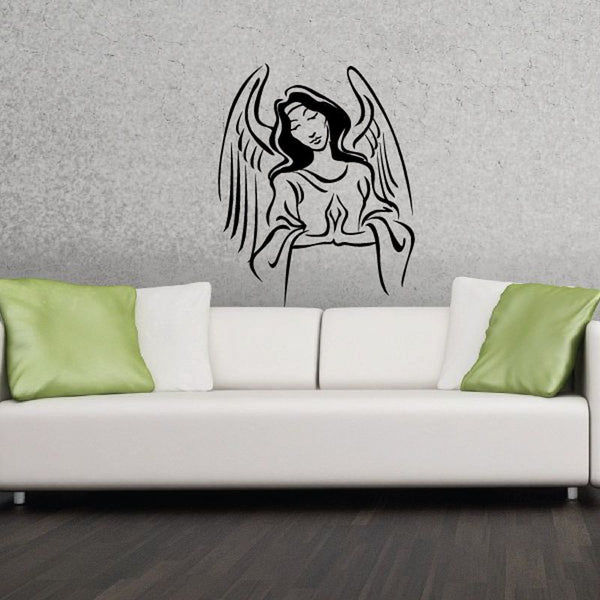 Praying angel mom wall decal with black line-art angel in prayer