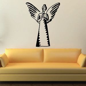 Praying angel woman decal, black-and-white winged angel with folded hands and halo