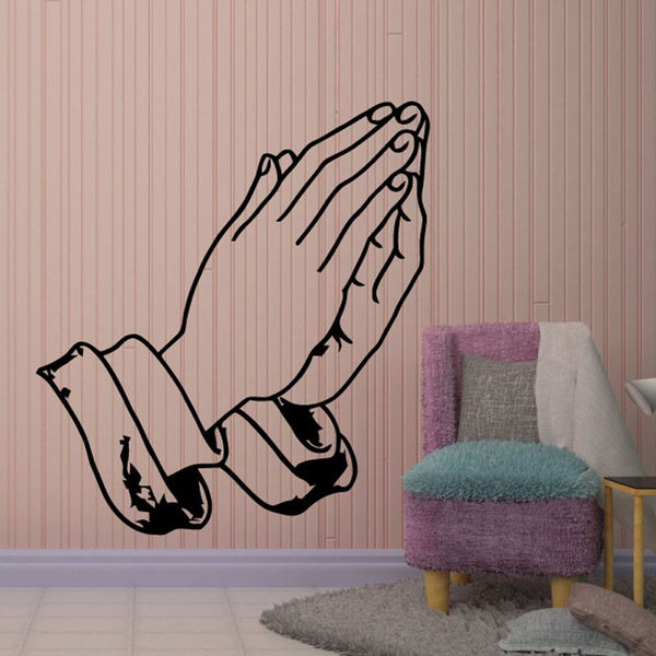 Praying hands bishop decal with black outline design