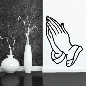 Praying hands wall decal, outlined white hands with dark accents