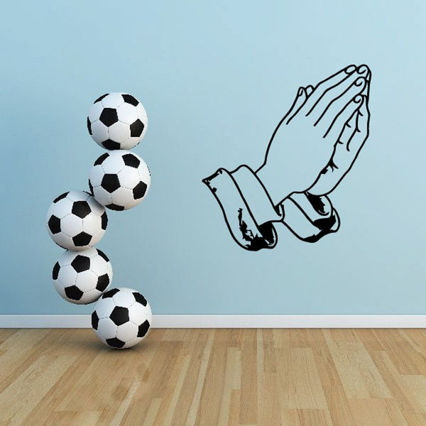 Praying hands wall decal, black outline with light gray shading