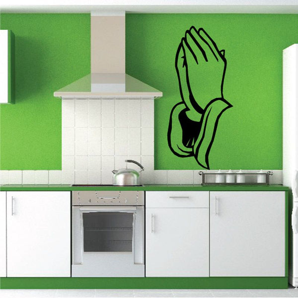Black praying hands priest decal with detailed line-art outline