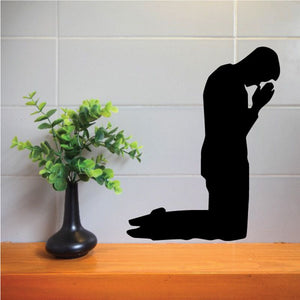 Black kneeling praying man wall decal, bowing head silhouette