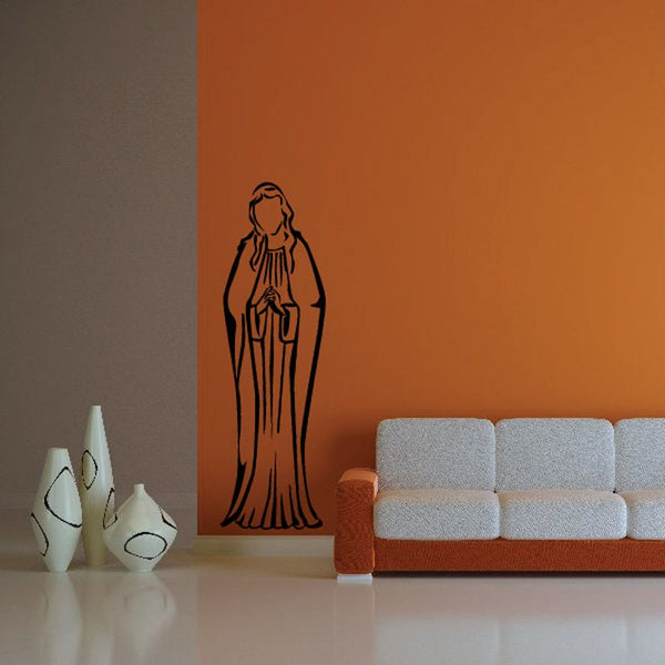 Praying nun decal with black outline of a kneeling nun in prayer
