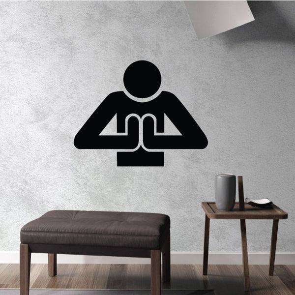Black praying person wall decal with hands in front