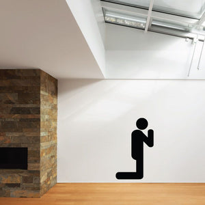 Black praying stick figure decal, seated silhouette with bowed head
