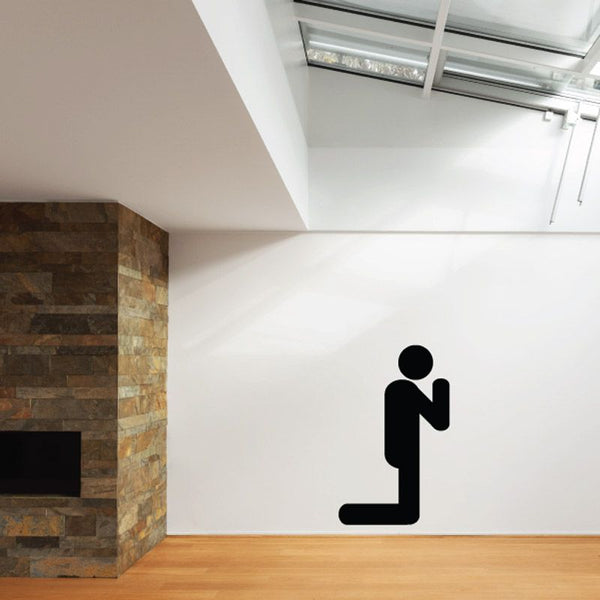 Black praying stick figure decal, seated silhouette with bowed head