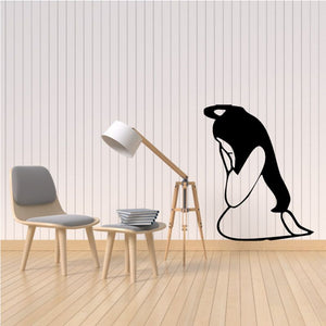 Praying woman angel decal, black and white silhouette kneeling with hands together
