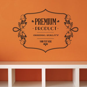 Premium product wall decal with ornate border and “Your Text Here” placeholder