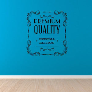 Ornate wall decal with 'Premium Quality' 'Special Edition' text in dark blue