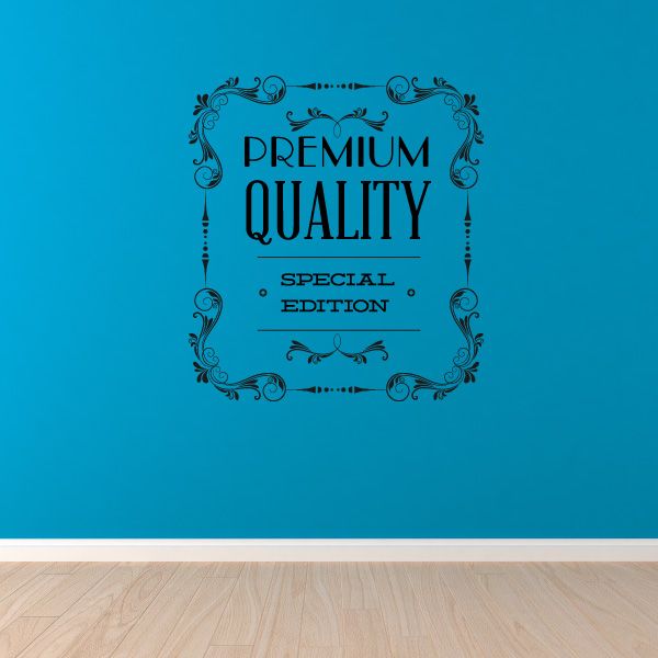 Ornate wall decal with 'Premium Quality' 'Special Edition' text in dark blue