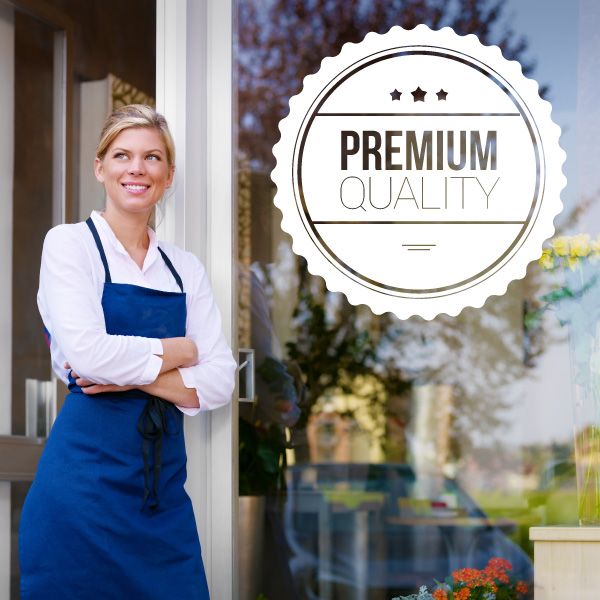 Premium Quality wall decal badge with stars and scalloped circular border