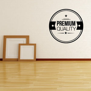 Black circular wall decal with stars and text PREMIUM QUALITY