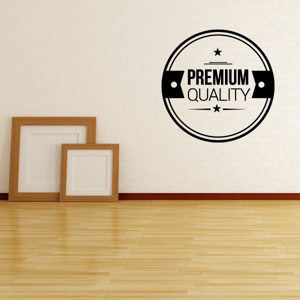 Black circular wall decal with stars and text PREMIUM QUALITY