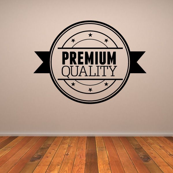 Black circular vinyl wall decal with 'Premium Quality' and star accents