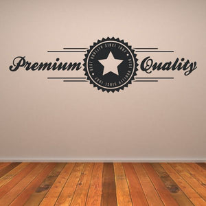 Premium Quality wall decal with black star badge and ribbon text