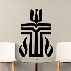 Presbyterian decal with black church emblem and open-book icon